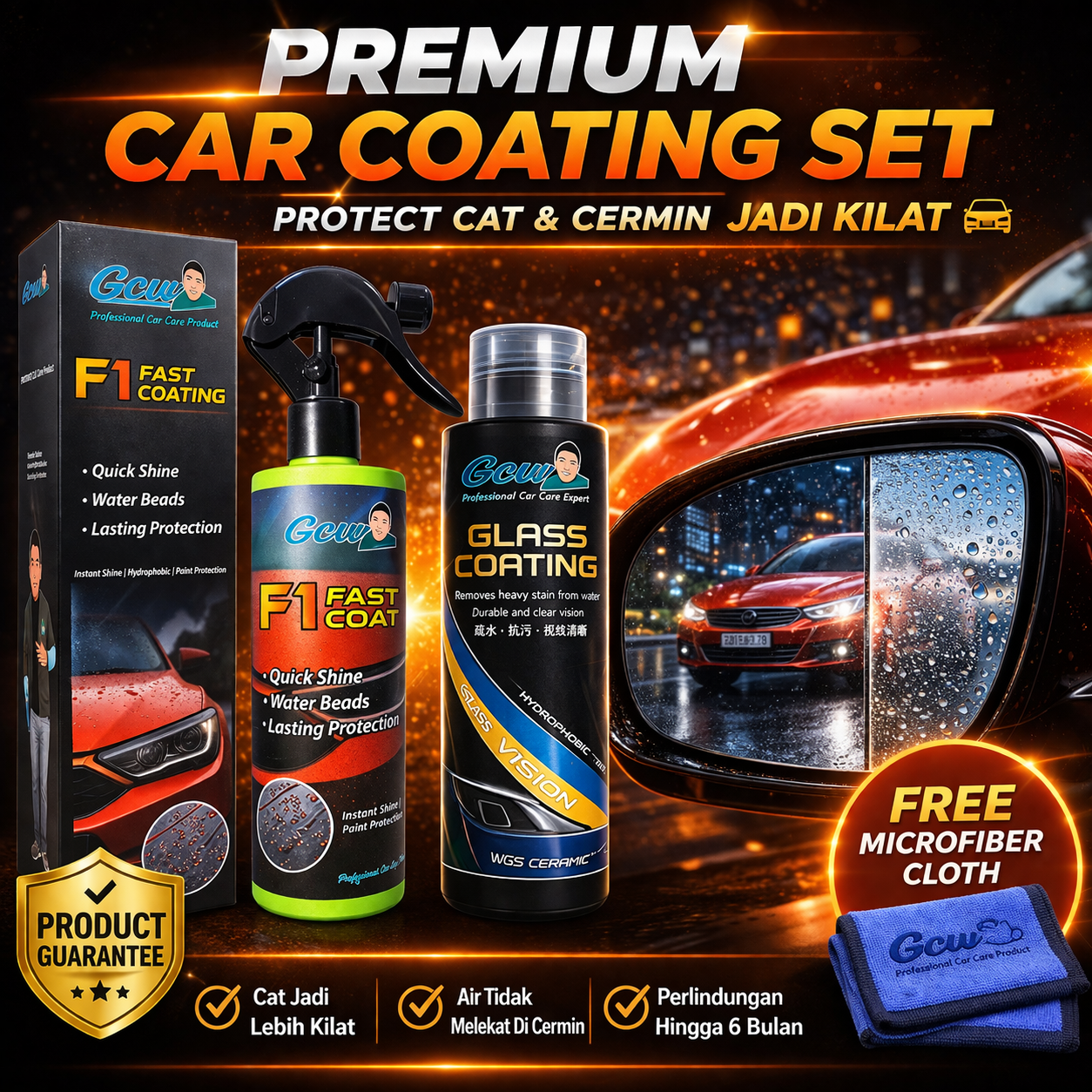 GCW Premium Car Coating Set | Paint Coating + Glass Coating | Kereta Jadi Kilat | Free Microfiber Cloth