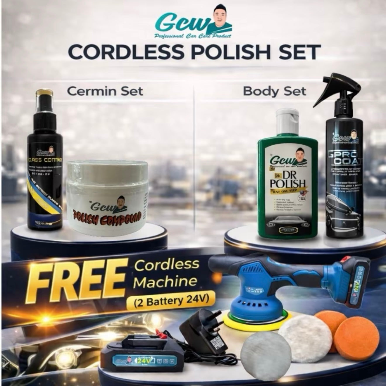 GCW(SET 5）CAR BODY AND WINDSCREEN POLISH♥️FREE CORDLESS MECHINE♥️