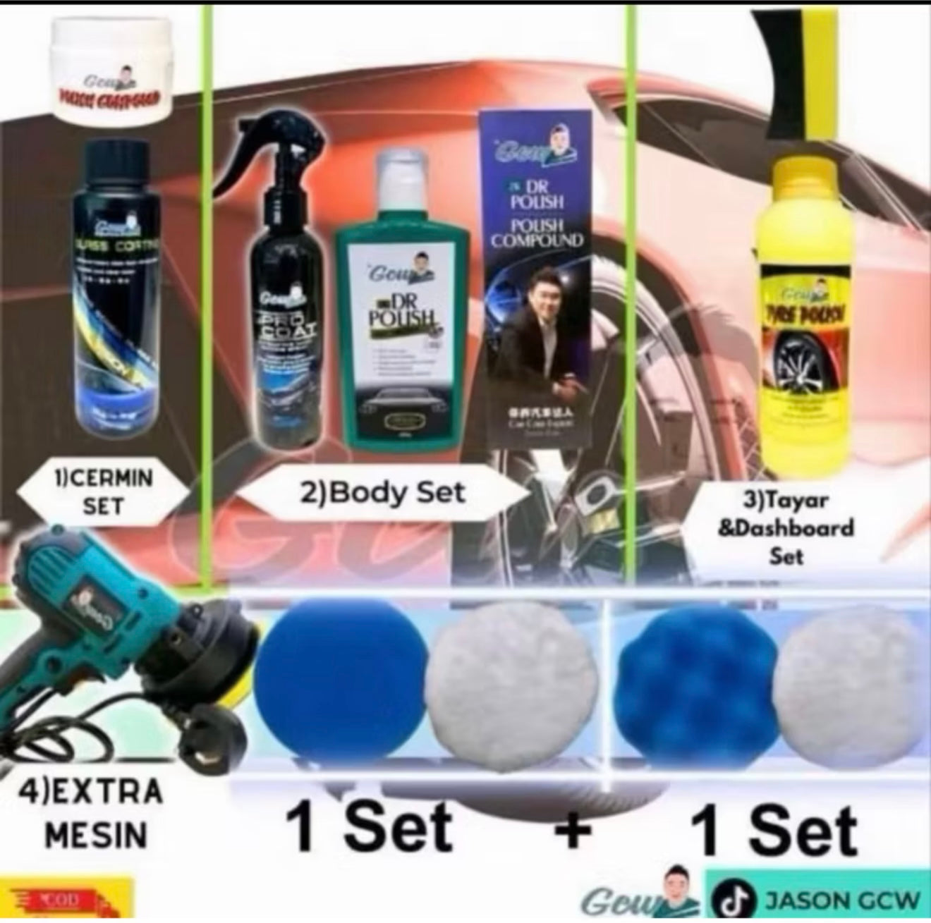 GCW(SET 3)FULL SET CAR BODY + WINDSCREEN POLISH + TYRE POLISH🔥FREE MECHINE 🔥